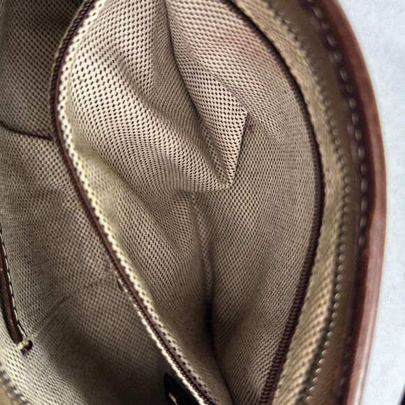 Dooney & Bourke Shoulder Bag DB Monogram Canvas Brown Tan Leather Zip Hobo Purse - Picture 11 of 12